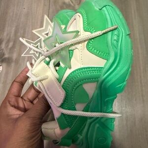 Kids Green and White Star Accent Sneakers
